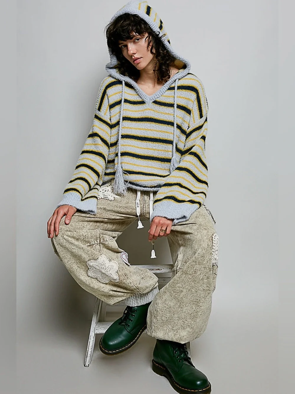 POL “ West Coast Varsity Hoodie “ Striped Sweater | Light Blue
